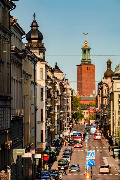 Estocolmo Suecia Ayuntamiento Atardecer Calle Hantverkargatan — Foto de Stock