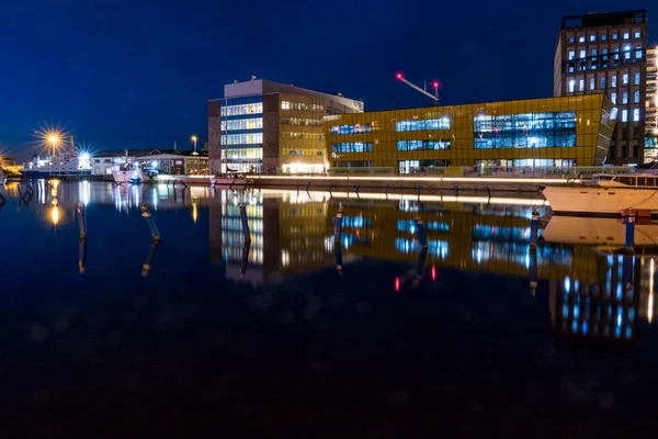 Kalmar Schweden Der Moderne Hafen Von Kalmar Bei Nacht — Stockfoto