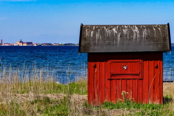 スウェーデン オランダカルマル市を見下ろすキャビン — ストック写真