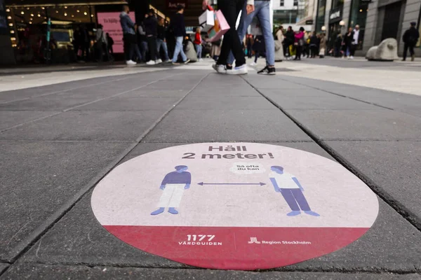 Stockholm Zweden Mei 2020 Borden Drottninggatan Een Drukke Winkelstraat Vertellen — Stockfoto