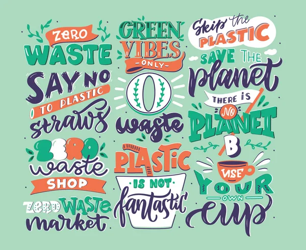 Logotipo desenhado à mão conjunto de zero frases de resíduos . —  Vetores de Stock