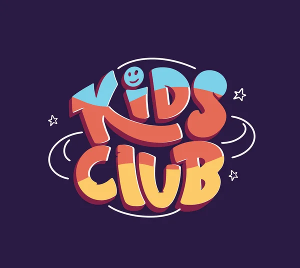 Logo colorido del club de niños. Composición de letras dibujadas a mano — Vector de stock