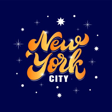 New York şehri logosu. El çizimi altın kompozisyon