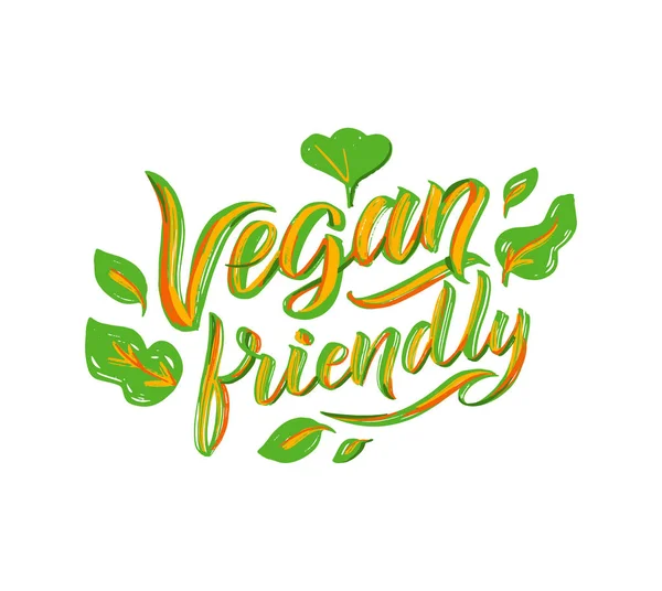 Vegane freundliche Schriftzüge, Logo. Vektorillustration, Lebensmitteldesign — Stockvektor