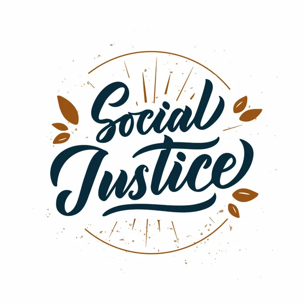 Sociale rechtvaardigheid zin, logo, stempel. Creatieve belettering met stralen. — Stockvector