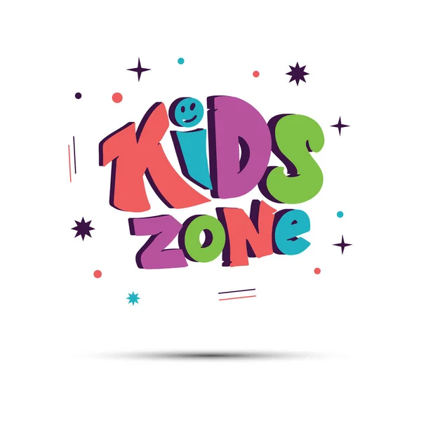 Kids zone logo, banner. Hand drawn lettering composition in 3d cartoon — Stock Vector