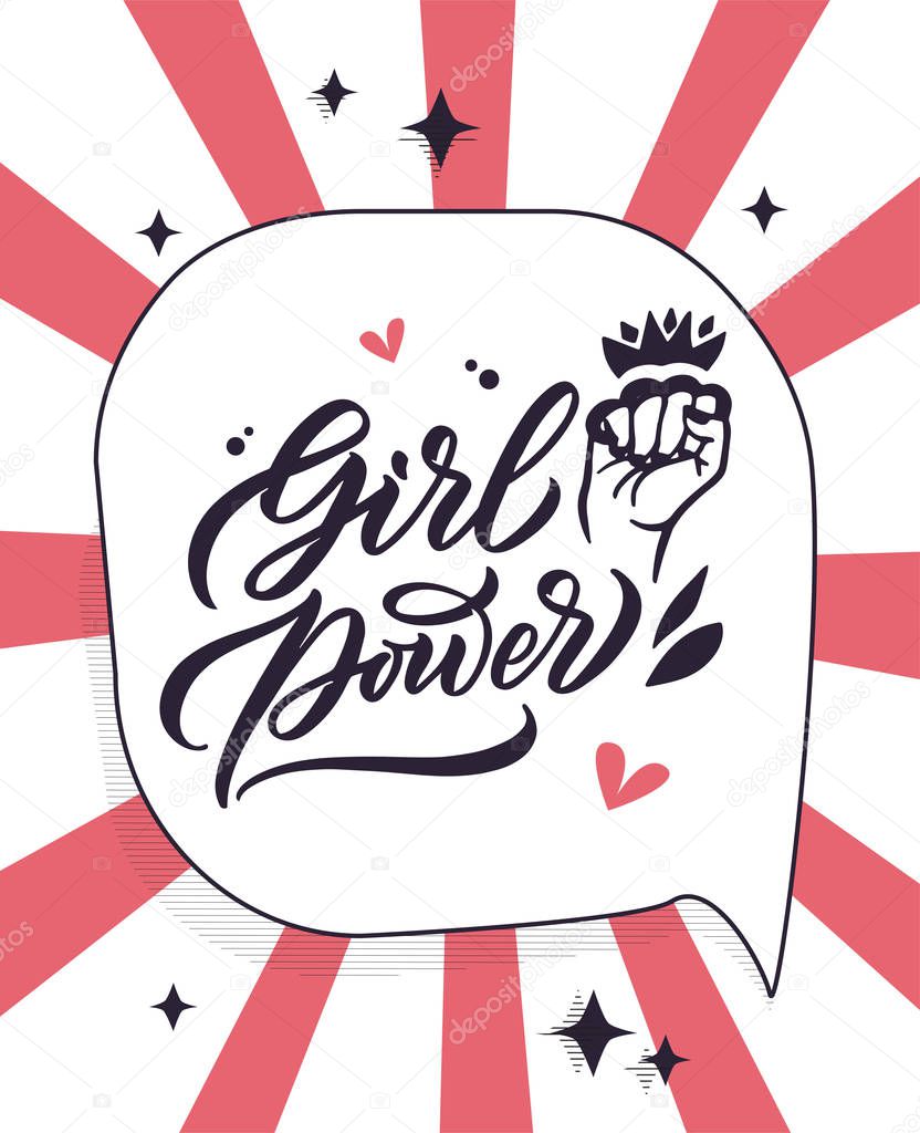 Grl pwr phrase. Girl power calligraphy. Feminist quotes sticker, poster