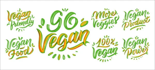 Ir frases de letras veganas, logotipos establecidos. ilustraciones vectoriales . — Vector de stock