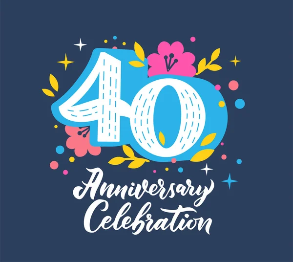 40 aniversario celebración plana vector tarjeta de felicitación plantilla — Vector de stock