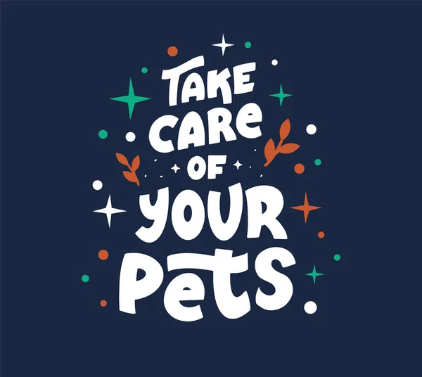 Stray animals center slogan flat vector logo. Pets shelter volunteer t shirt print. — Stock Vector
