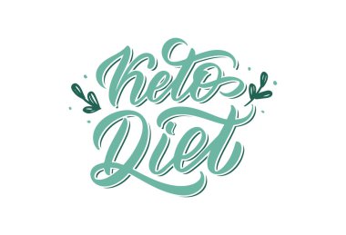 Keto diyeti için el çizimi logo ifadesi. El yazısı harf kompozisyonu, amblem, mühür, cümle, etiket, slogan