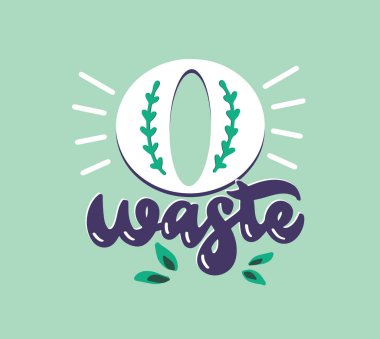Sıfır atık logosu. El yazısı kompozisyonu, amblem, etiket, etiket, cümle, slogan