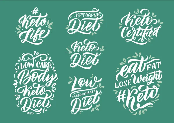 Hand drawn logo set. Phrases for ketogenic diet. Stock Photo
