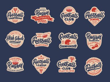 Set of vintage Football stickers, patches. Sport colorful badges, templates, emblems, stamps for Football club, school, league