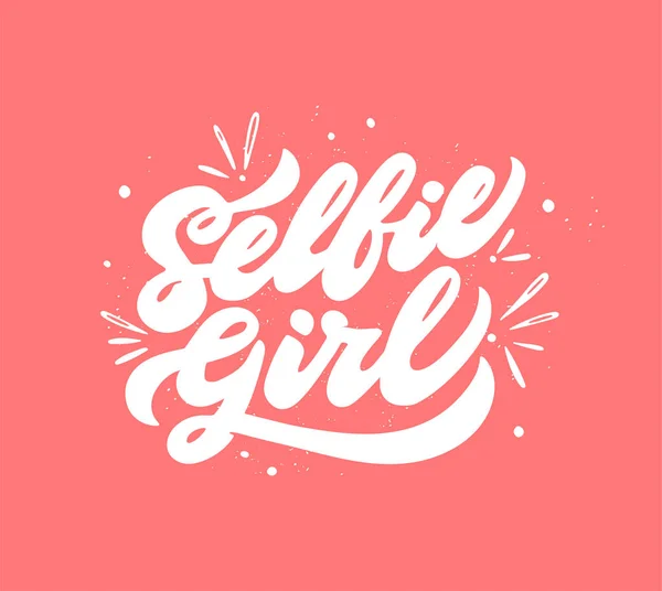 Selfie dívka písmo bílé kaligrafické fráze na pastelové růžové pozadí. Girlish selfie quote — Stock fotografie