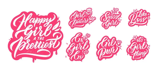 Girl Power Phrases Caligrafía Inscripciones Paquete Como Jefe Chica Descarada —  Fotos de Stock