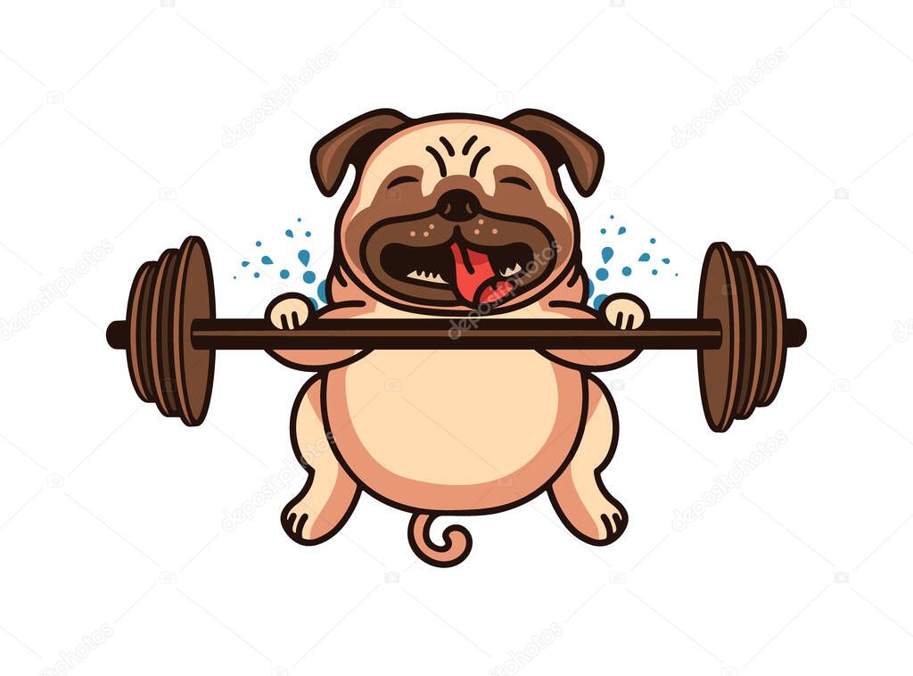 Sport logo and emblem. Sticker, label on white background isolated. Funny character puppy, dog logotype with text, phrase. Vector illustration