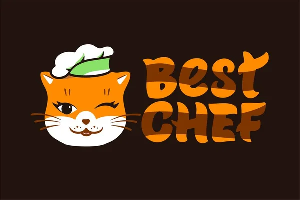 Beste chef-kok Cat logo, koken template. Grappig kitty karakter, badge, sticker, embleem, label op bruine achtergrond — Stockvector