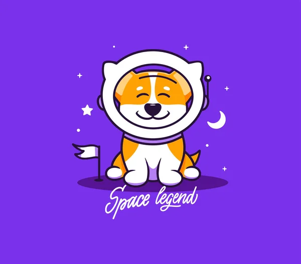 A little dog, logo with text Space legend. Funny corgi astronaut character — Stock Vector