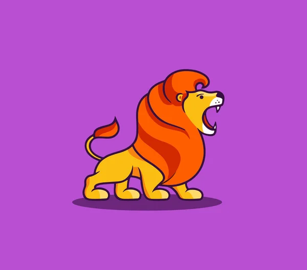 El león gruñe rey, logo. Personaje de dibujos animados vectorial, logotipo — Vector de stock