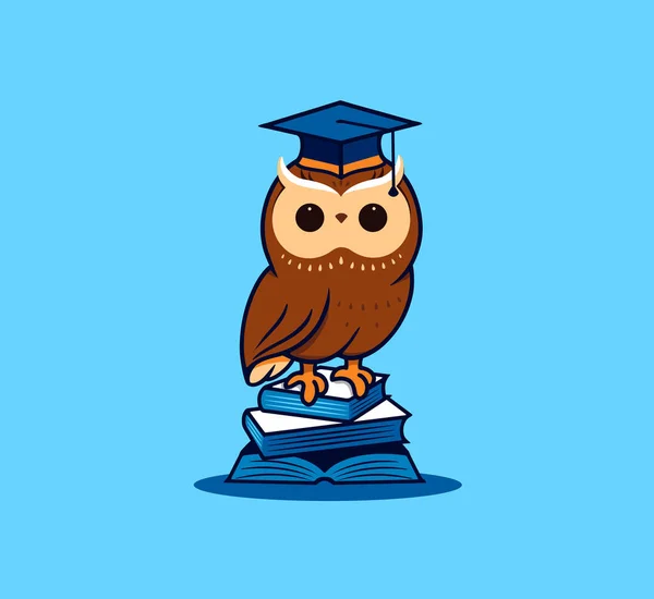 Il simpatico studente gufo con i libri. Logo vettoriale, personaggio dei cartoni animati, logo — Vettoriale Stock