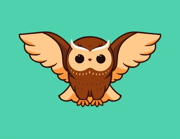 Il simpatico gufo vola allargando le ali. Logo vettoriale, personaggio dei cartoni animati, logo — Vettoriale Stock