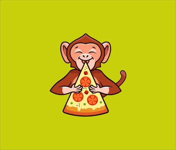 Zabawna Małpa Pizzę Logo Zadowolony Charakter Makaka Logotyp Żywności Odznaka — Wektor stockowy