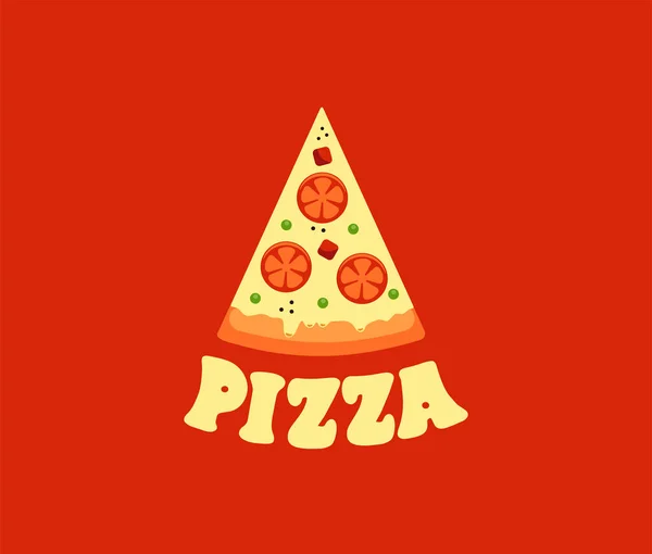 La pizza del logotipo de la comida. Comida rápida logotipo, insignia, pegatina — Archivo Imágenes Vectoriales