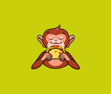 Logo komik maymunu taco yiyor. Şirin makak, çizgi film karakteri.