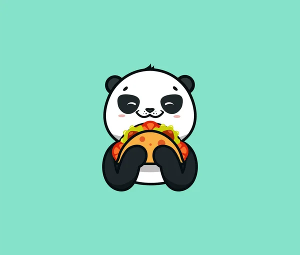 El logo divertido panda come taco. Lindo animal, personaje de dibujos animados, logotipo de alimentos — Archivo Imágenes Vectoriales