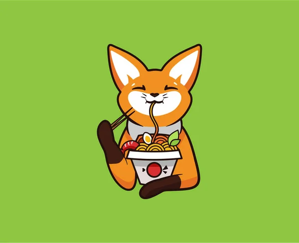 Logo śmieszne lis je makaron. Logotyp żywności, słodkie zwierzę, postać z kreskówki — Wektor stockowy