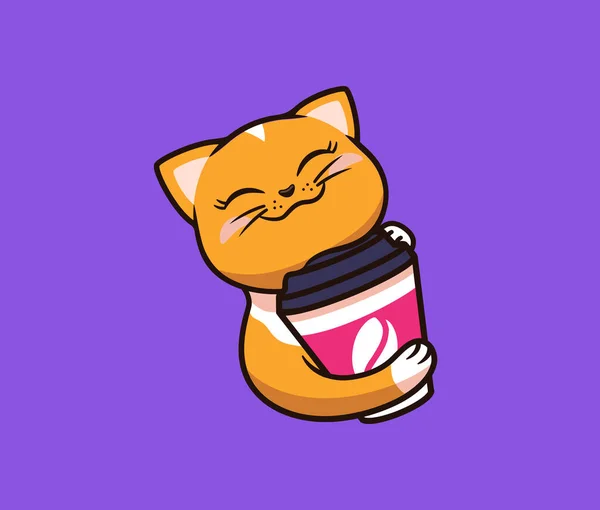 Logo Divertido Gato Con Café Logotipo Comida Lindo Animal Personaje — Vector de stock