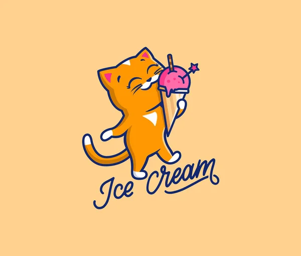 El logo dulce gato con texto helado. Logotipo alimentario — Archivo Imágenes Vectoriales
