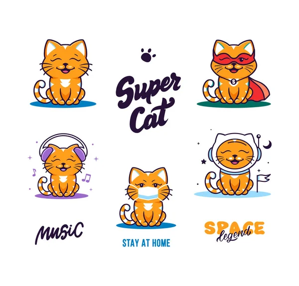 Logos Lustige Katzen Kollektion Logos Niedliche Tier Kitty Comicfigur Abzeichen — Stockvektor