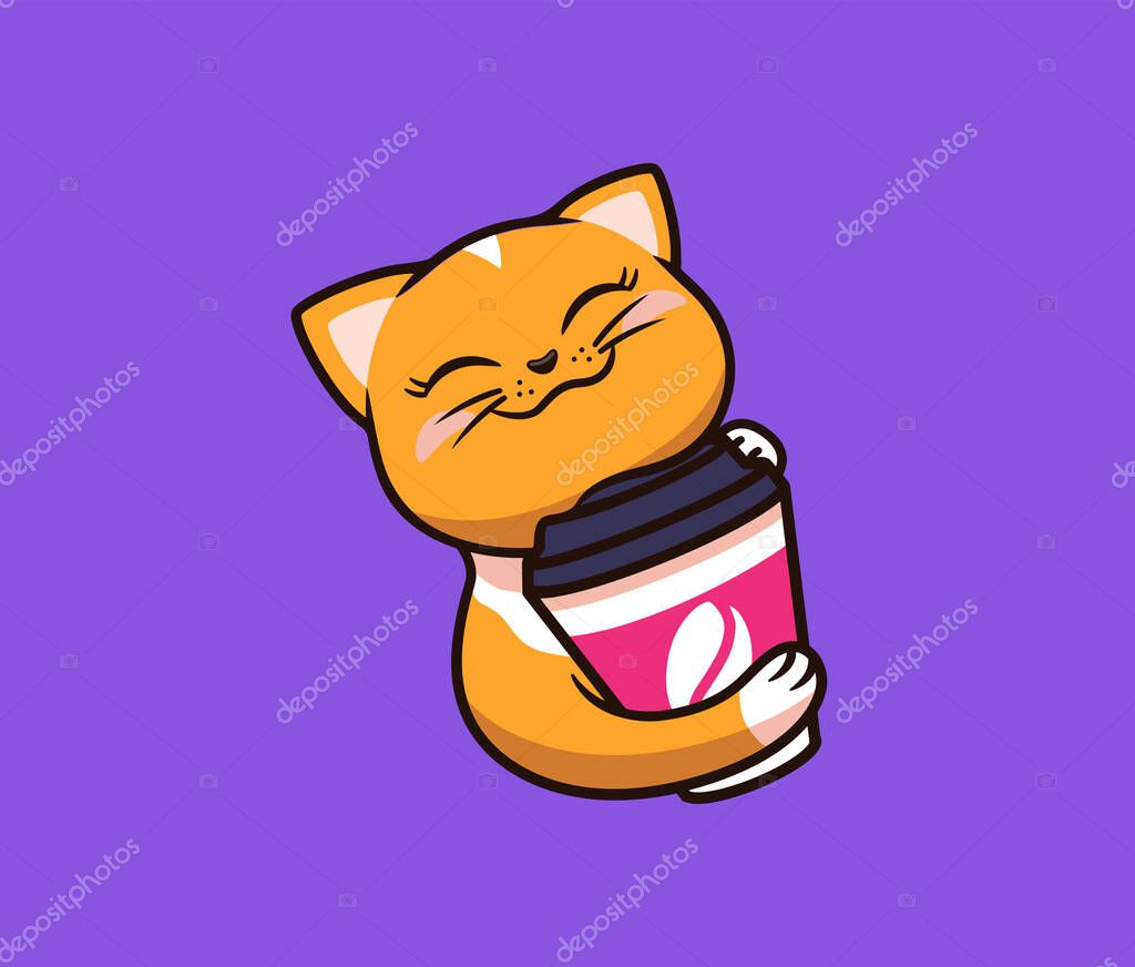 Vettoriale stockIl logo divertente gatto con caffè. Logotipo di cibo,  animale carino, personaggio dei cartoni animati gattini di ©Lettering_Logo  #375652194, image size:1024x872