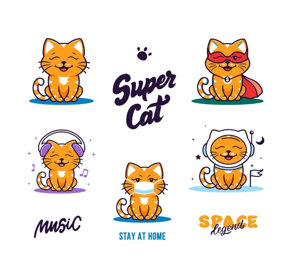 Uppsättning logotyper roliga katter. Samling logotyper, söt djur kattunge — Stock vektor