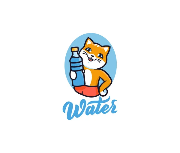 Le chaton avec bouteille d'eau, logo. Logotype chat avec lettrage — Image vectorielle