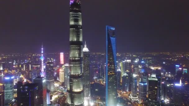 Zdjęcia z lotu ptaka, Shanghai Lujiazui City Night Scene, Chiny — Wideo stockowe