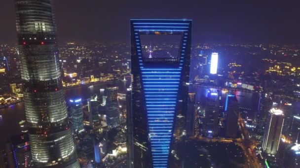 Flygfoto av Shanghai Lujiazui City Night Scene, Kina — Stockvideo