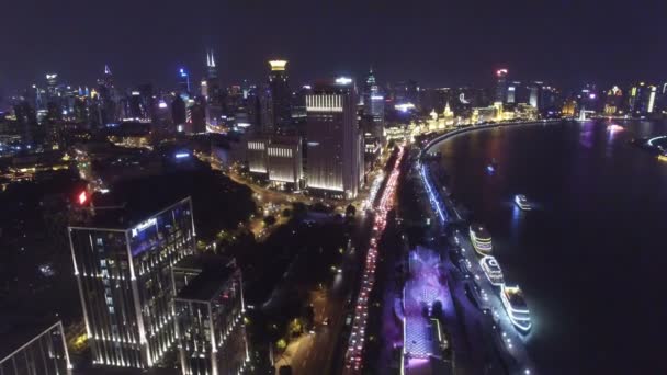 中国上海Lujiazui市の夜のシーンの空中ショット — ストック動画