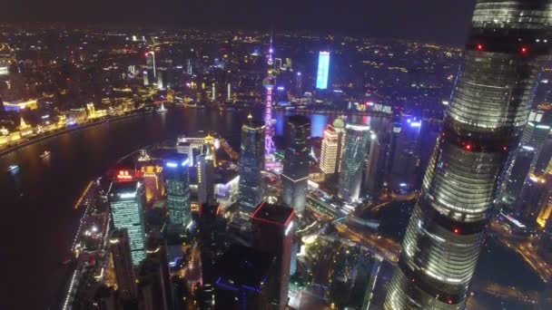 Zdjęcia z lotu ptaka, Shanghai Lujiazui City Night Scene, Chiny — Wideo stockowe