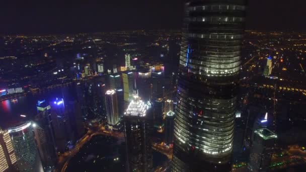 Zdjęcia z lotu ptaka, Shanghai Lujiazui City Night Scene, Chiny — Wideo stockowe
