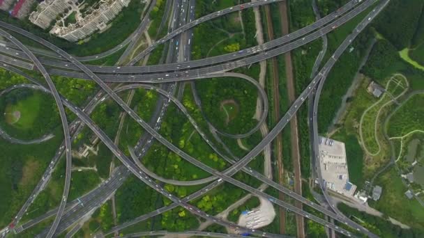 AERIAL Shot of traffic moving on overpasses,Shanghai,China. — Stock Video