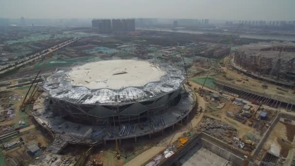 XIAN, CHINA - MARCH 25, 2019: AERIAL shot of stadium being built,China — Stock Video
