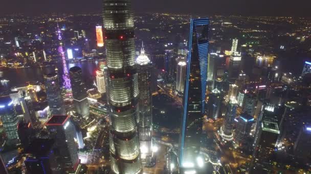 AERIAL shot of Shanghai Lujiazui City Night Scene,China — Stock Video