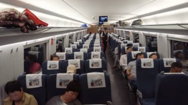 Guangyuan Sichuan Çin, - Haziran 05 2019: Yüksek hızlı tren vagonunun iç mekanı