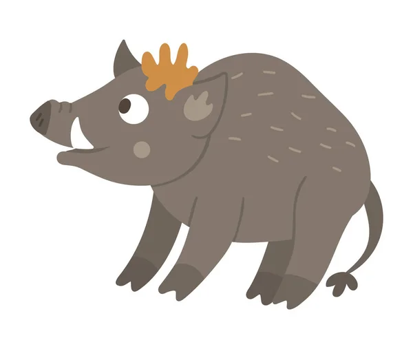 Vector hand drawn flat boar. Funny woodland animal. — Stock Vector