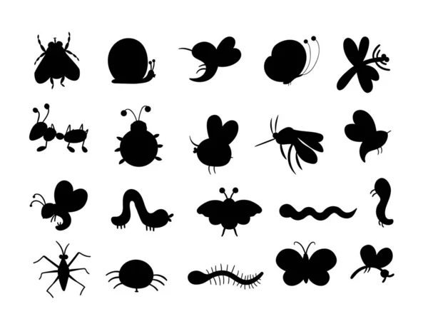 Conjunto de siluetas de insectos planos dibujados a mano vectoriales. Divertidos bichos co — Vector de stock