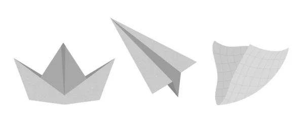 Ilustración plana vectorial de papel, avión y servilleta. Tre — Archivo Imágenes Vectoriales