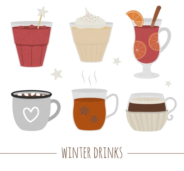 Reihe traditioneller Wintergetränke. Heißgetränk für den Urlaub — Stockvektor